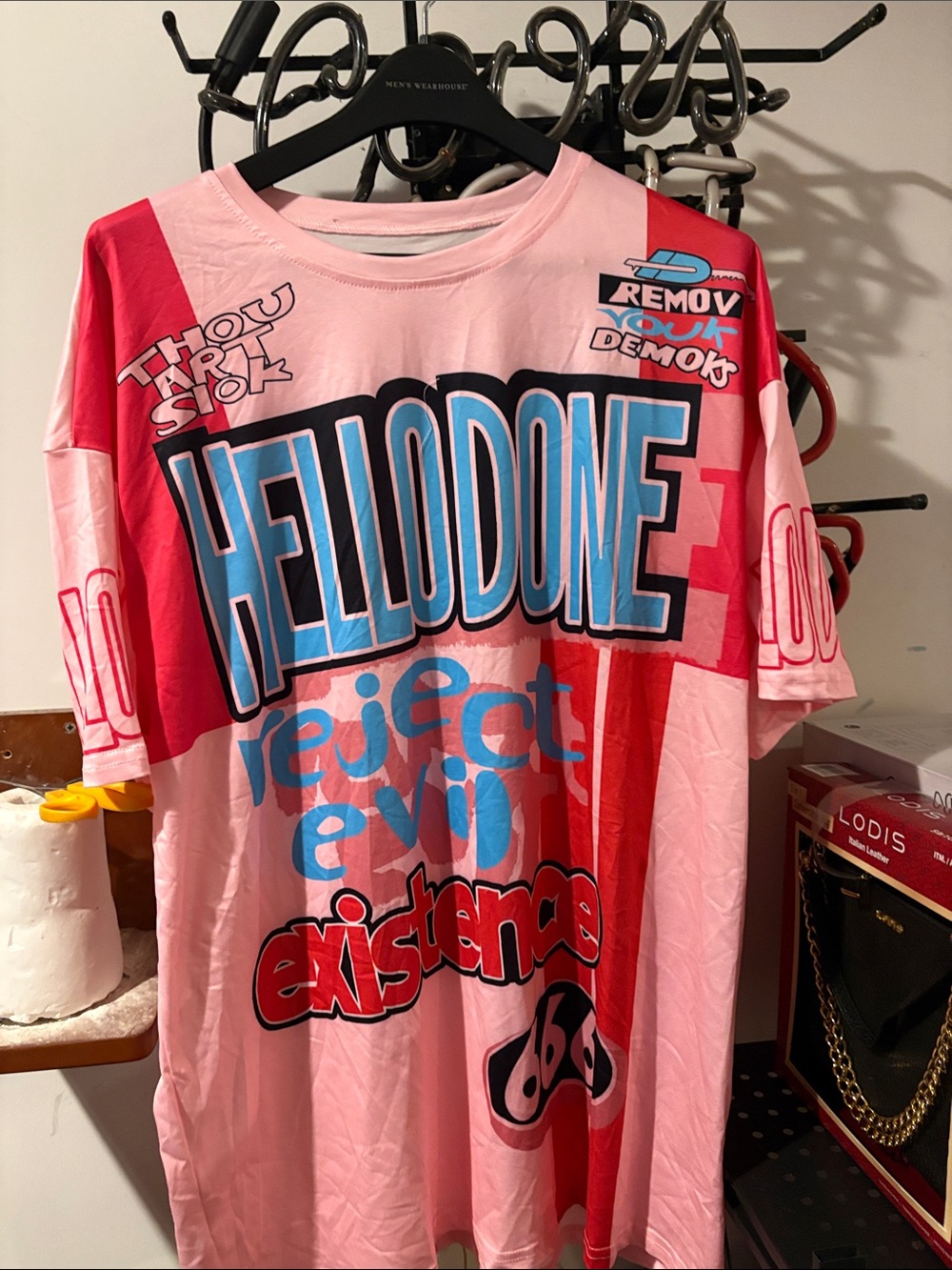 SHEIN Pink Red Graphic Short Sleeve Tee